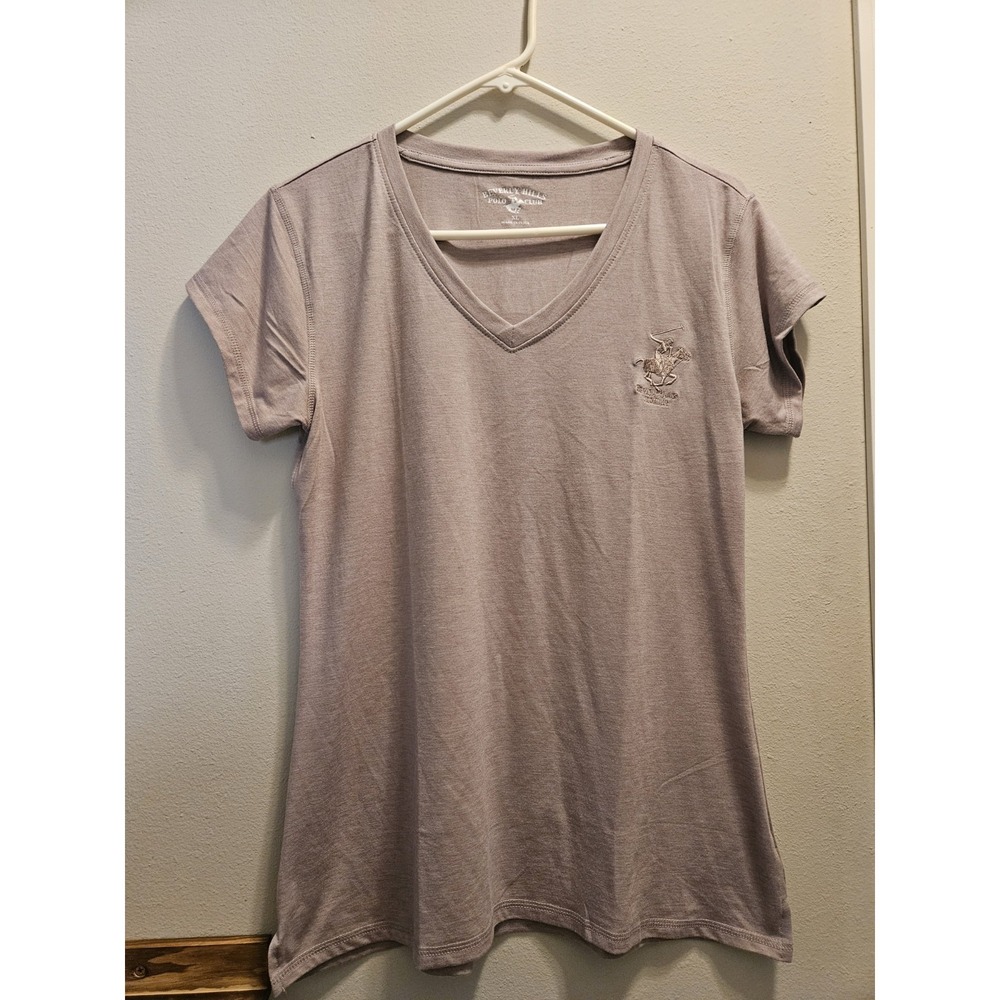 Beverly Hills Polo Club Womens XL VNeck T-Shirt Mauve Pink Short Sleeve Logo Tee
